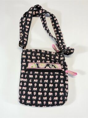 Vera Bradley Black Hipster Crossbody Bag with Pink Elephant Print